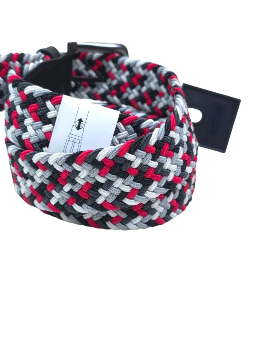 Nike XL 42-44 Woven Braided Belt With Black Metal Buckle Red Gray Black White
